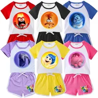 Inside Out 2 Boy Girl Clothes Set Anger Joy Sadness Anxiety Summer Loungewear Outfits Disney Cartoon Kids Top and Bottom Suit