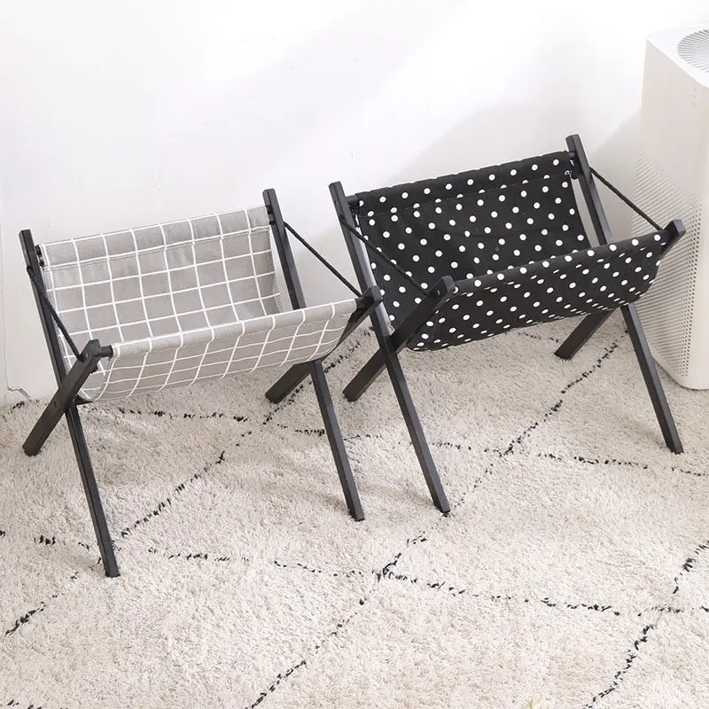Folding Solid Wood Black Canvas Magazine Rack Hotel Cloth Storage Newspaper Display Stand Living Room Foldable Brochure Holder