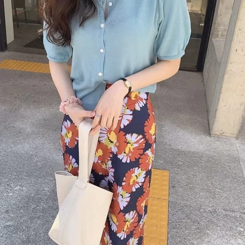 

Slimming Bubble Sve Knitted Cardigan with Elastic Waist f Skirt Summer New Sle 2025 Casual Straight Tube Skirt