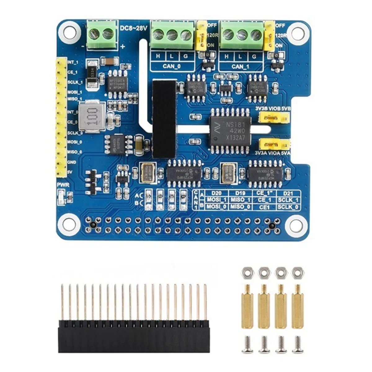 2025+ 2-Channel Isolated CAN FD Expansion HAT for 5/4B/3B/Zero/Zero W/Zero 2W// W/ WH