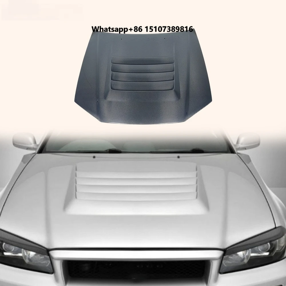 For Skyline R34 (GTR Only) Carbon NIS Style Front Hood With Raintray