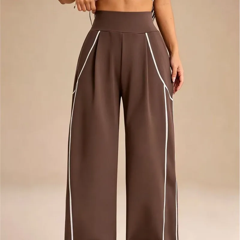Women'S Autumn And Winter New Style Drawstring Waist Loose Straight Leg Casual Sweatpants High Waist Stretchy Slimming Cozy Wide