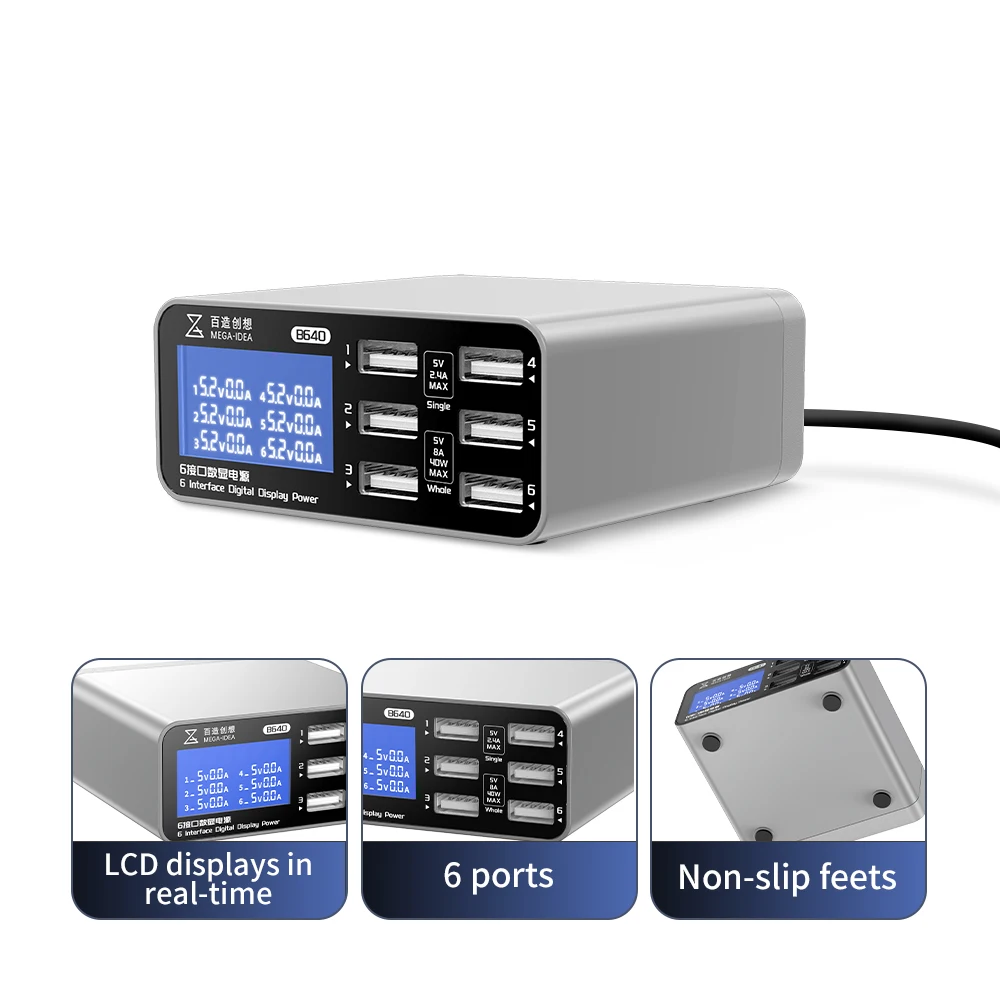 Qianli Mega-idea Digits Display Desktop Power Supply PQW110 B640 PQ687 Fast Charging Multi-ports Function Smart Protection