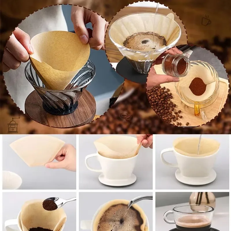 Natural Raw Wood Pulp Paper V-shaped Sector Portable Coffee Filter Paper For Pour-over Coffee American Coffee Pot 60 Filter 50P