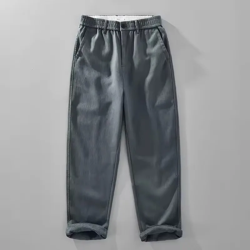

2026, весенне-осенние новые повседневные хлопковые и льняные дышащие прямые брюки для мужчин, одежда, мужские брюки с эластичной резинкой на талии