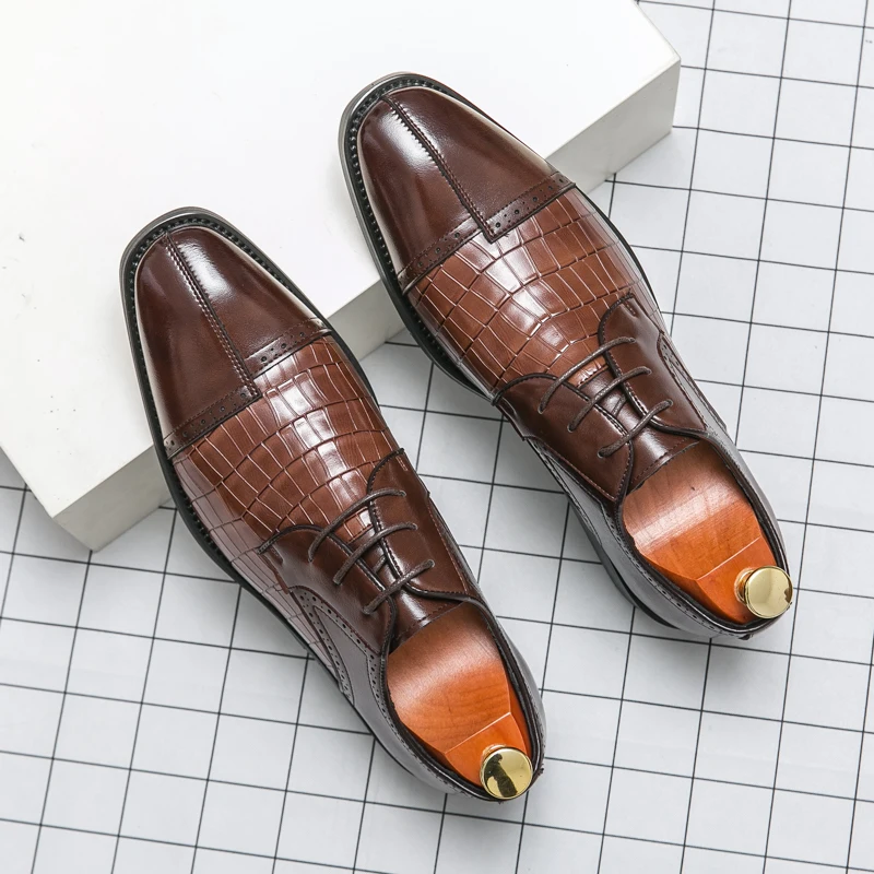 Weaving Formal Shoes For Men Brown Leather Men's Shoes Fashion Stitching Elegant Mans Autumn Footwear Male Wedding Shoes