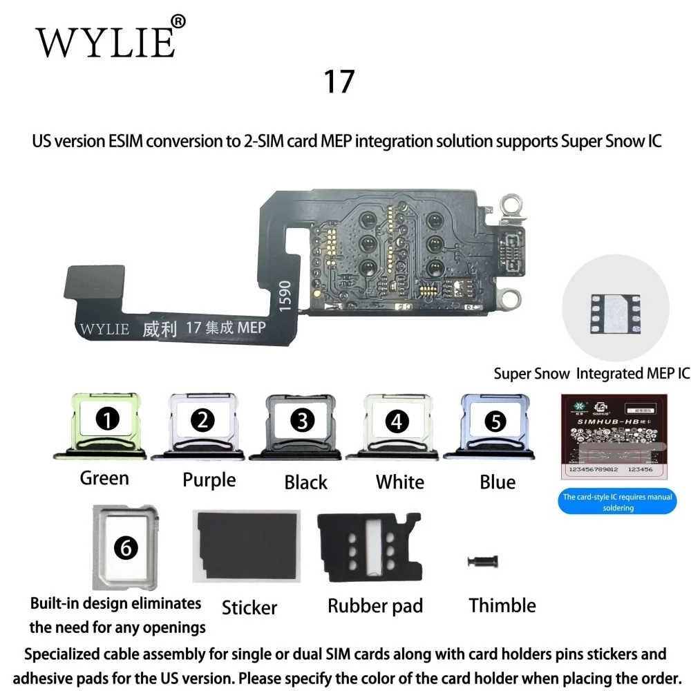 WYLIE 2Set For iPhone 17 Esim Convert to Sim Dual Card Flex Ca‮lb‬e MEP Integration Solution Support Super Snow DB IC Repair