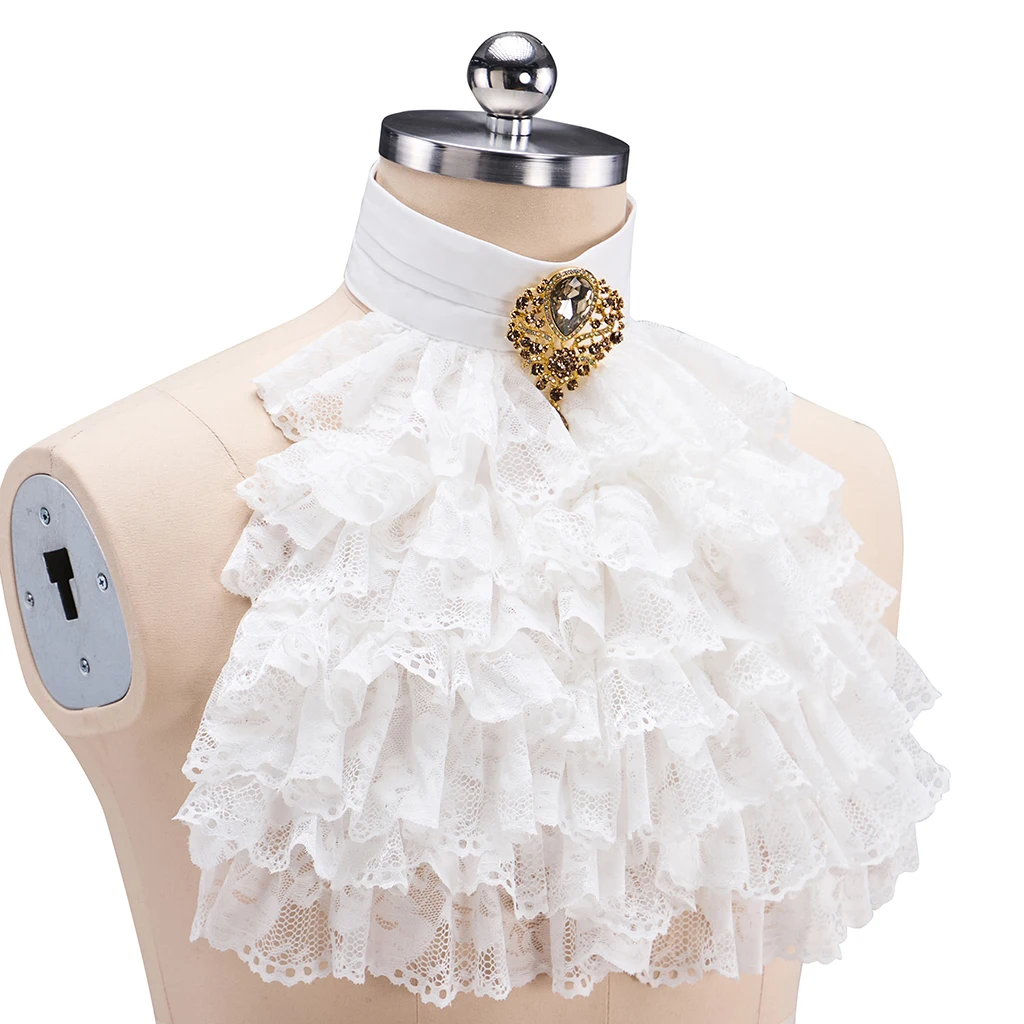 Cravatta Jabot medievale in pizzo bianco con volant Colletto vittoriano vintage per feste in costume rinascimentale