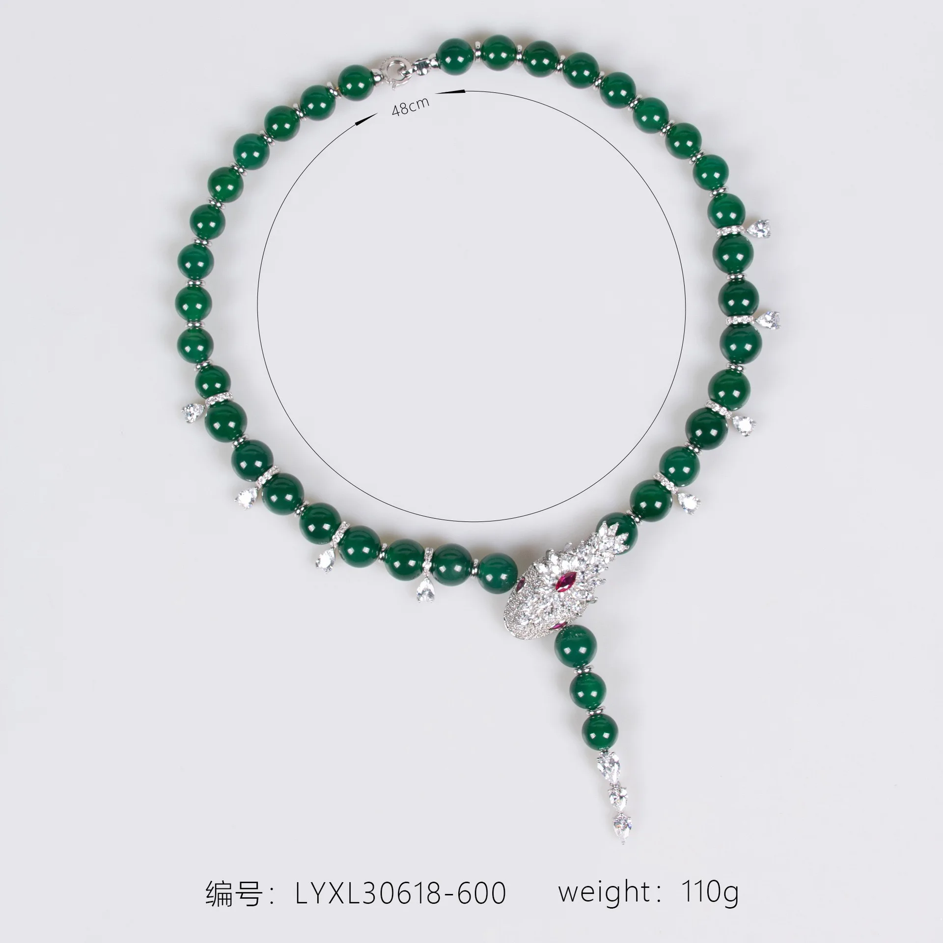 Vintage Black Green Agate Snake Shape Necklace Earrings Inlay Zircon High Quality Luxury Women Fashion Party Evening Jewelry