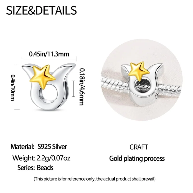 Charms Fit Pandora Original Bracelets The Twelve Zodiac Signs Charms Jewelry Making 100% S925 Sterling Silver with Golden Star