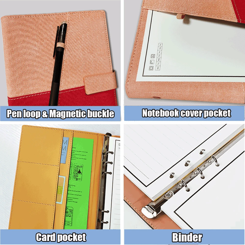 A5 Reusable Notebook w/Erasable Pen Smart Leather Notepad Drawing Planner Binder,Waterproof Cloud Storage School Office Supplies