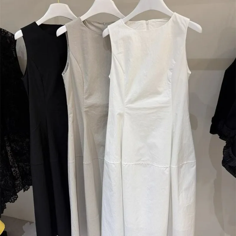 2025年新作 夏 ウエストAライン ロングワンピース レディース 韓国ファッション 花柄 ノースリーブ ベストワンピース