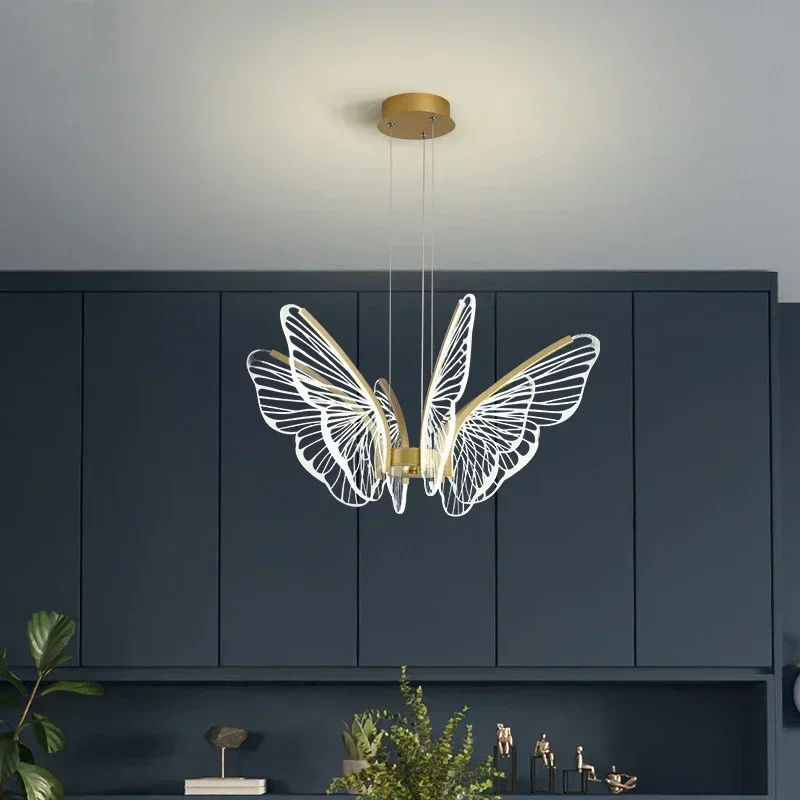 

Butterfly Bedroom Chandelier Creativity Minimalist Dining Room Kitchen Chandeliers Dining Table Light Modern Led Hanging Lamp