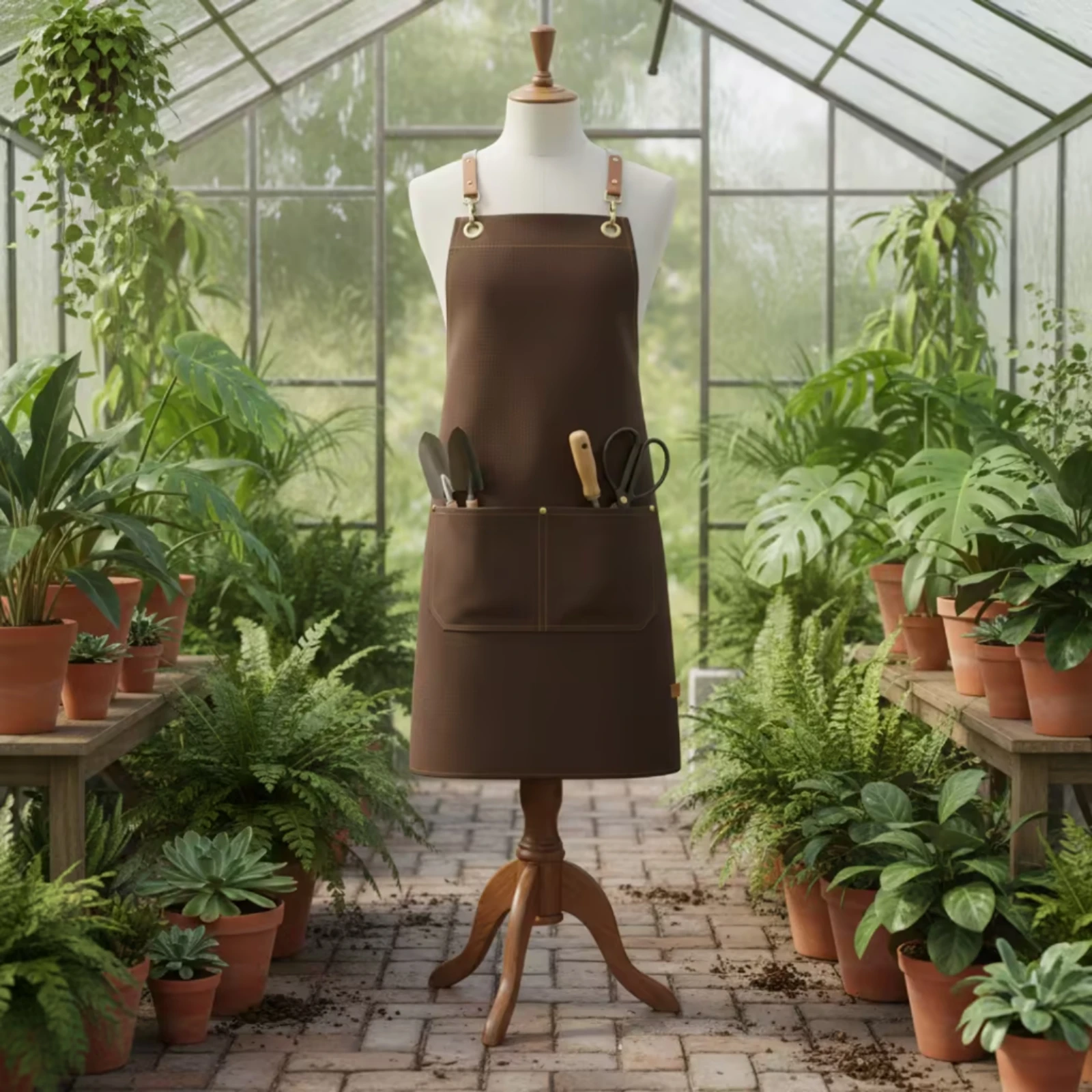X-Back Apron Long Work Apron Workwear Adjustable Metal Loop Hardware for Kitchen, Gardening