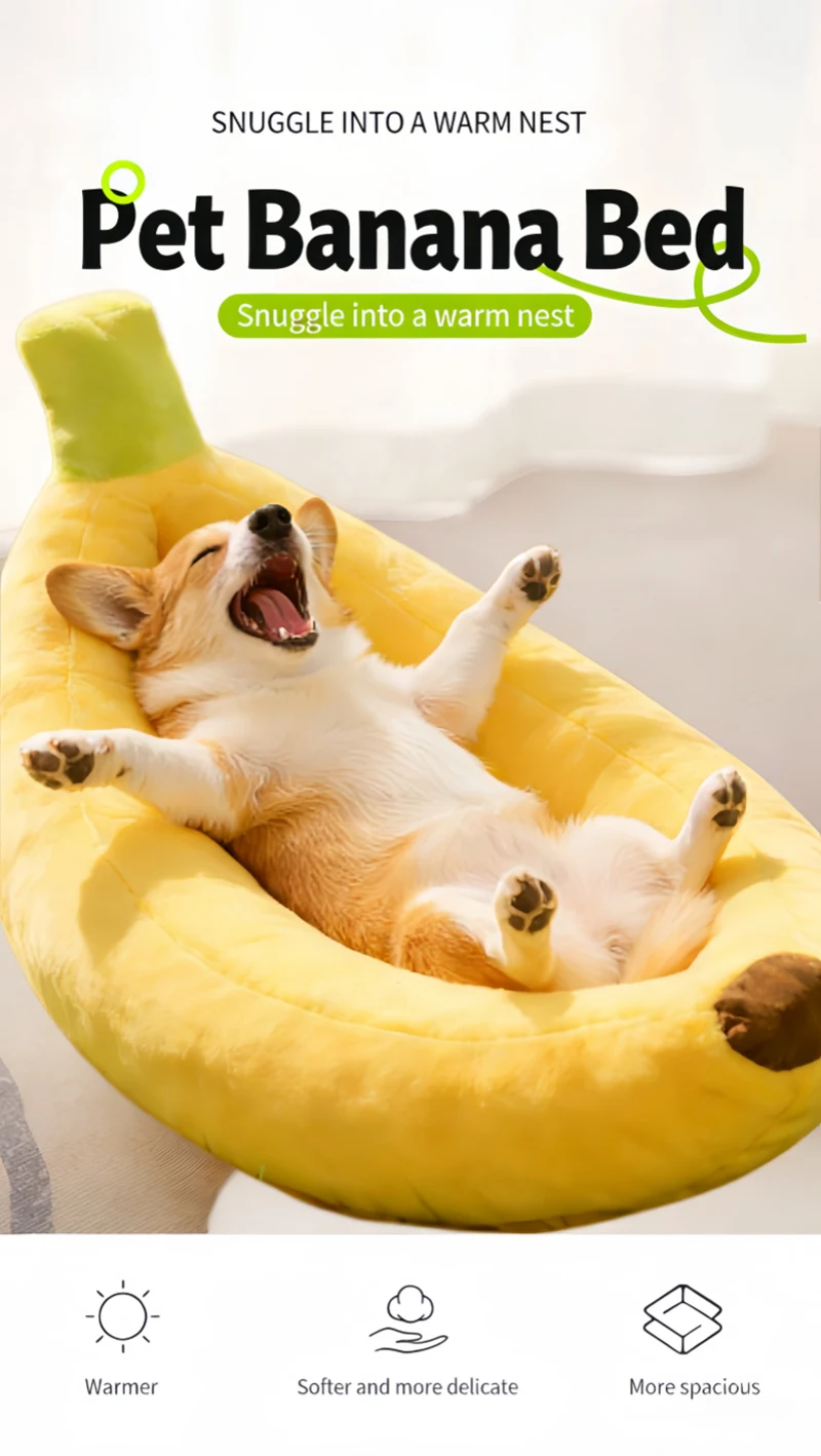 Haustierbett in Bananenform, weiches, warmes Nest, zum Schlafen, für alle Jahreszeiten geeignet, speziell für Katzen und Hunde, Haustiergeschenk – Detail 2