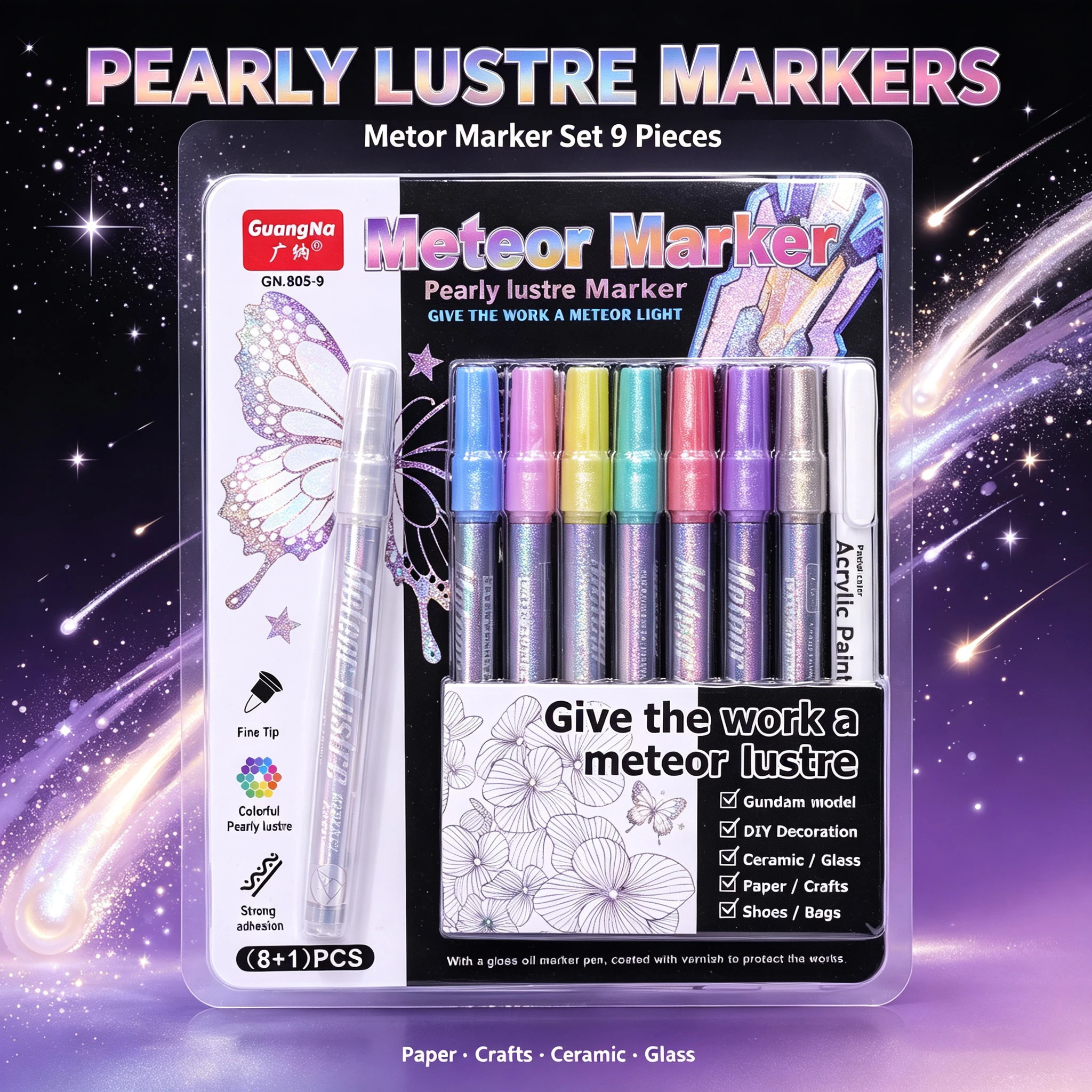 9 Colors Laser Meteor Markers Pen,Shimmer Metallic Glitter Pens for Christmas Card Writing Scrapbooking DIY Handmade Crafts