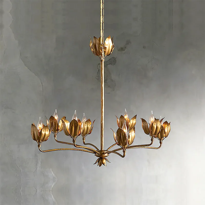 

American wrought iron retro chandelier, French living room club tulip chandelier