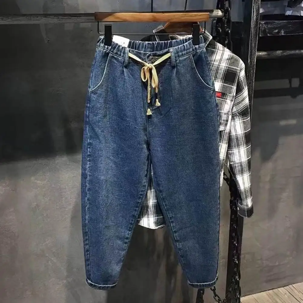 Harem Jeans mit mehreren Taschen vielseitige lässige Harems hose Hip Hop Jeans hose mit verstellbaren Taillen taschen stilvolle Herren