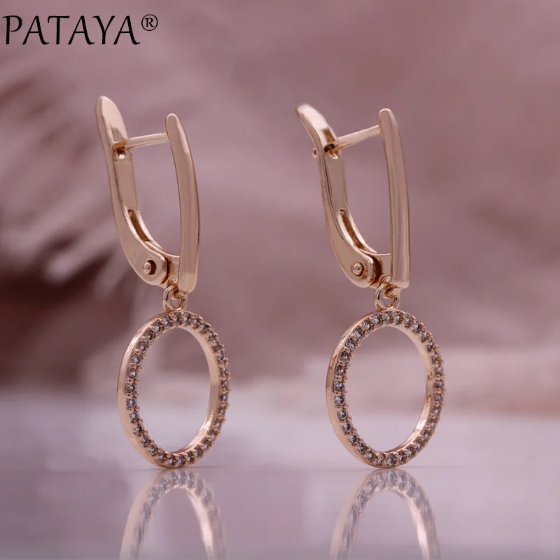 PATAYA Trendy 585 Rose Gold Color Natural Zircon Earrings Fashion Jewelry Tassel Dangle Earrings Fine Daily Jewelry