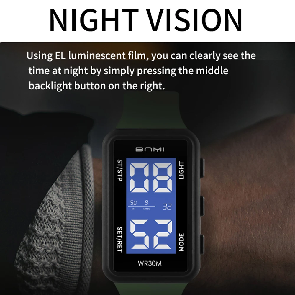 Fashion Man Sports Watch Multifunctional Stopwatch Luminous Watches for Man Waterproof Electronic Wristwatches Square Dial Clock