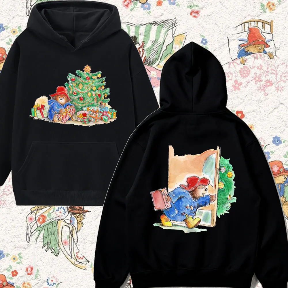 2025 بادينغتون الدب لطيف مطبوعة ملابس عيد الميلاد الكلاسيكية الكرتون الجرافيك دوبلكس الطباعة هوديس المرأة عيد الميلاد عطلة هوديس #3