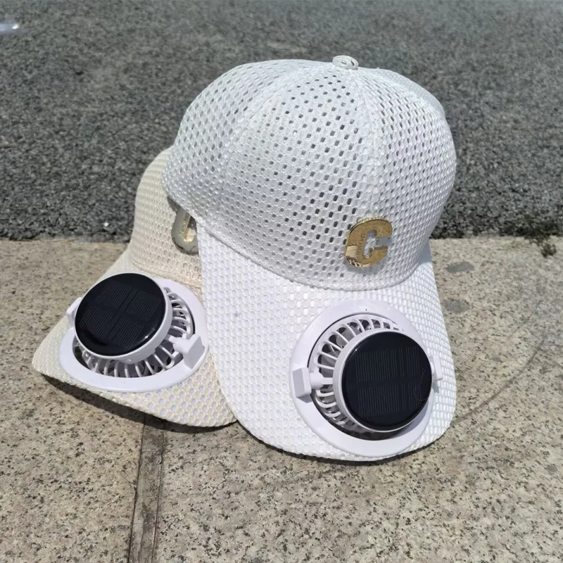 

New solar charging with fan cap summer extended eaves mesh breathable sunscreen couple sunshade cap