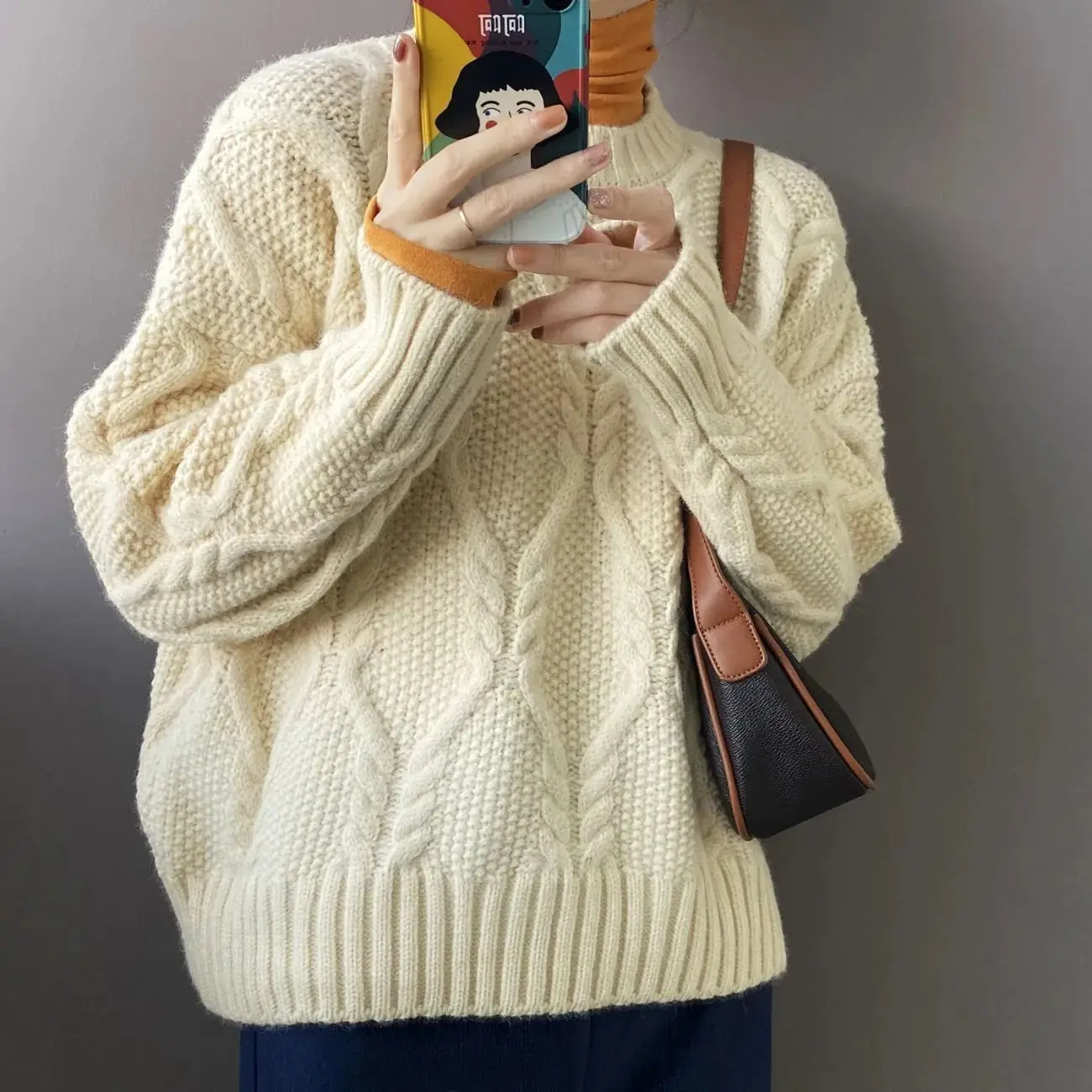 

Autumn and Winter New College Style Fried Dough Twists Sweater Wear Loose Versatile Thickened Knitted Top Coat