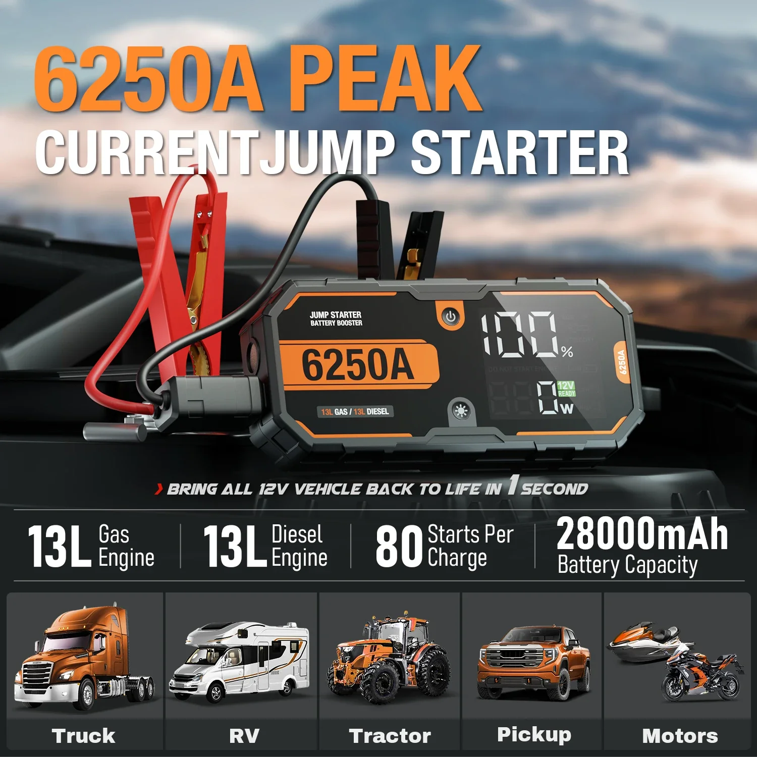 Heavy-Duty 26000mAh Car Jump Starter with 65W PD Charging - Professional Emergency Booster for All 12V Gas & Diesel Engines