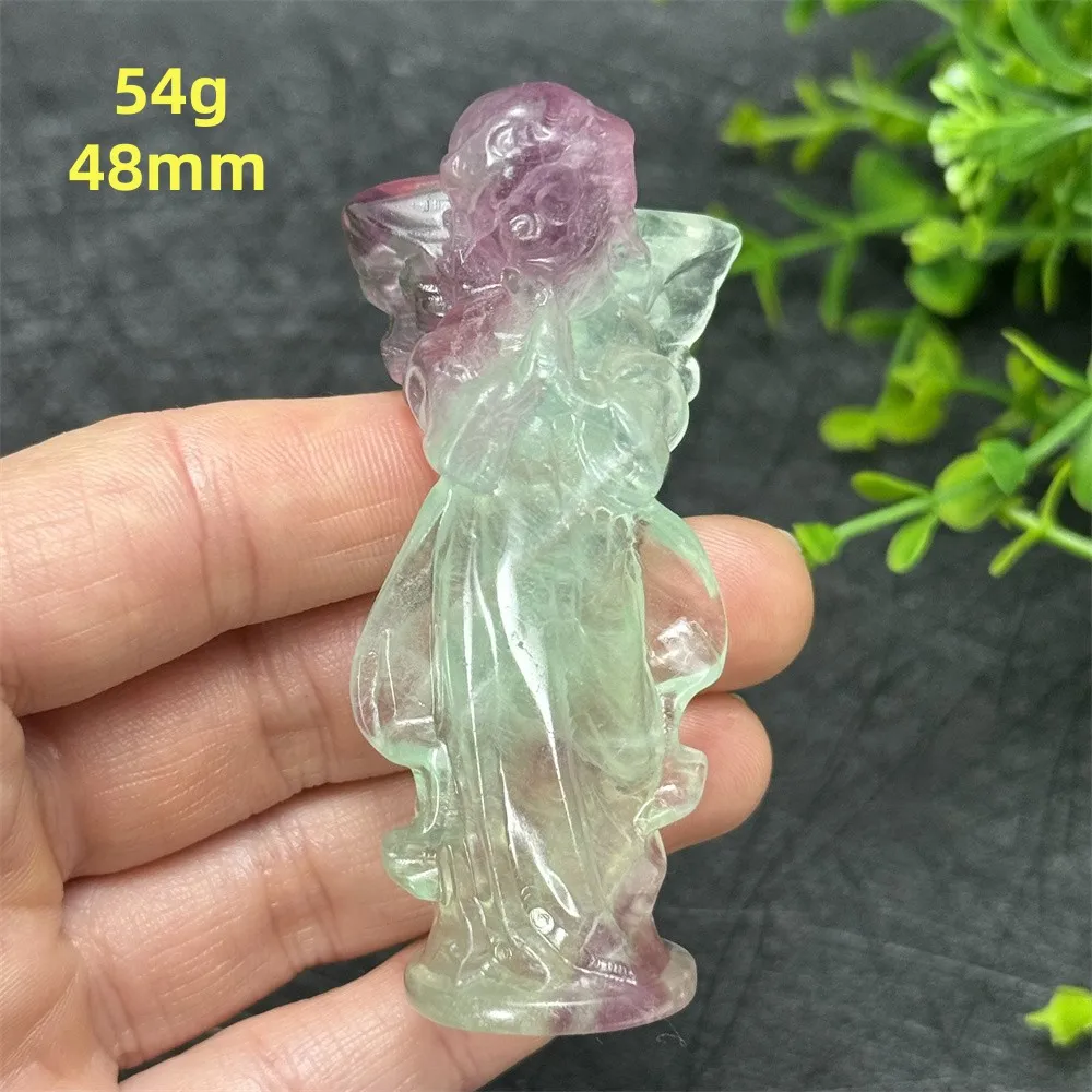 Natural Candy Fluorite Angel Carving Crafts Polished Aura Healing Home Room Decoration Prayer Feng Shui Ornaments