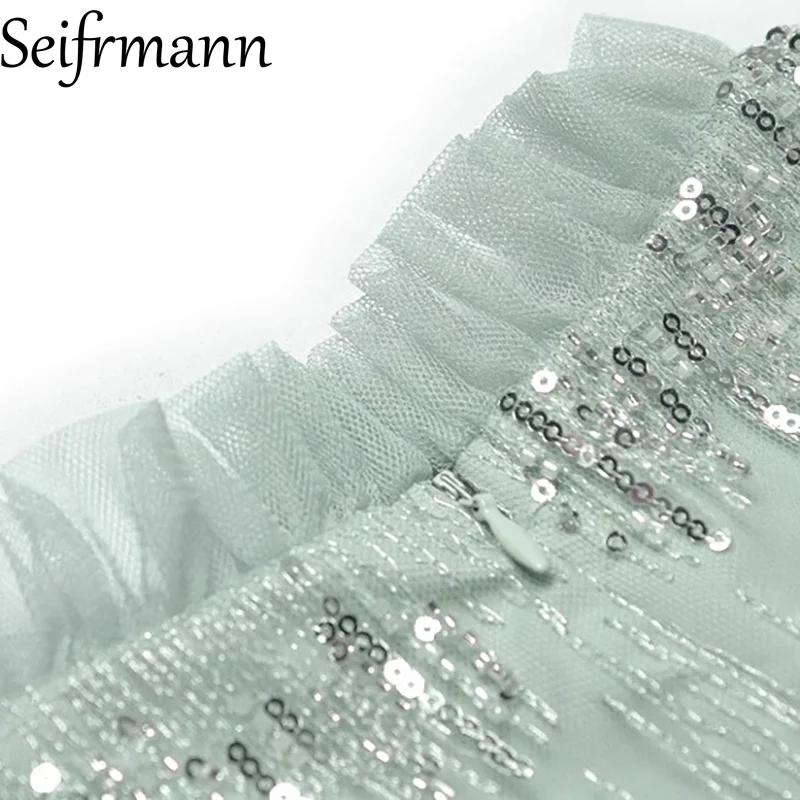 Seifrmann – robe lanterne à col rond pour femmes, nouvelle mode, manches longues, perles scintillantes, taille brodée, printemps 2026 ﻿