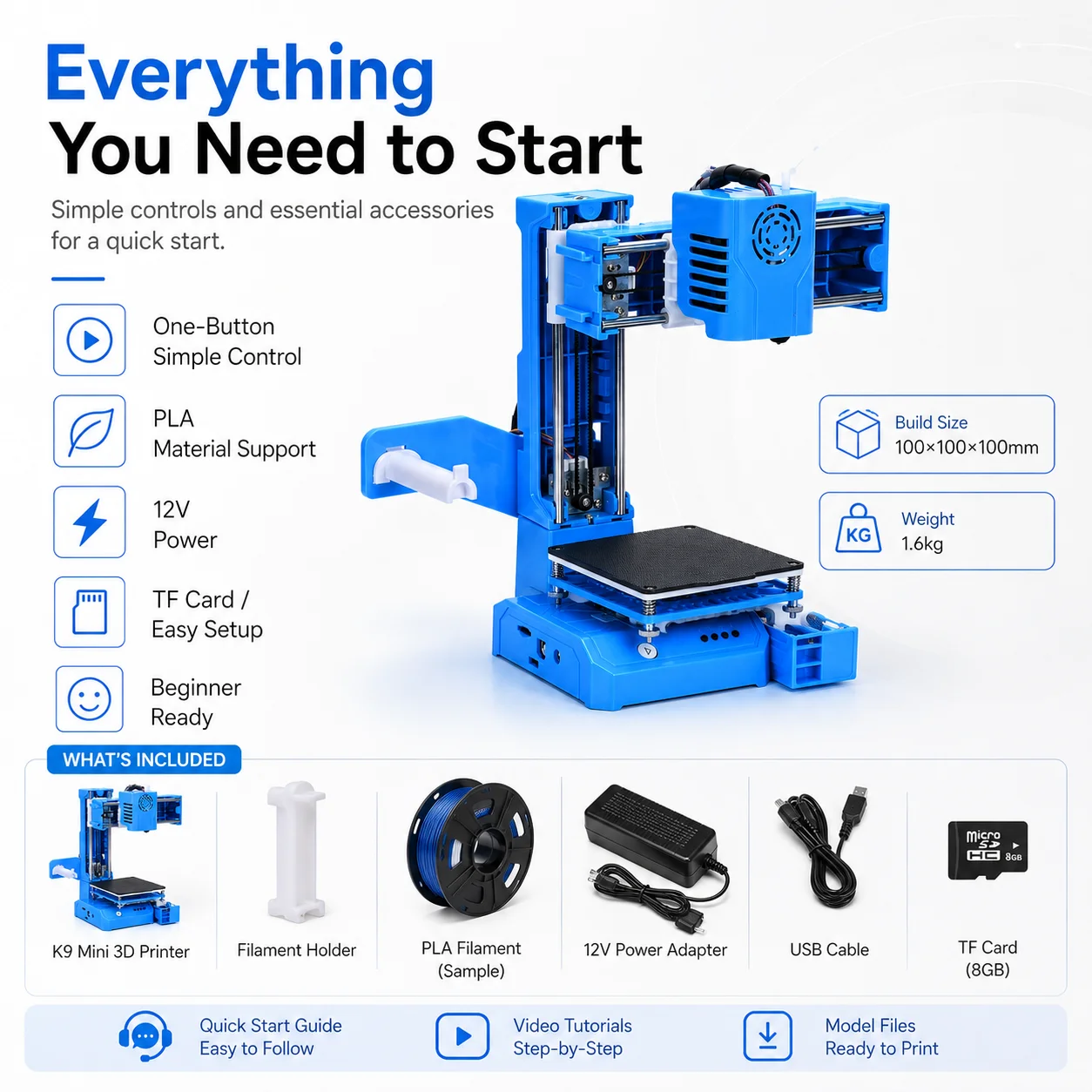 K9 Mini 3D Printer FDM 3D Printing Machine 100×100×100mm DIY Printer for Kids Beginners Home Education Gift view 5