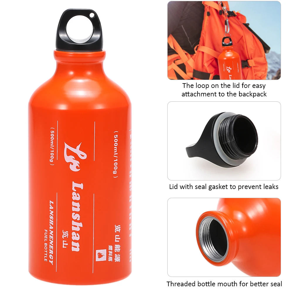 500ml Gasoline Fuel Bottle Petrol Kerosene Alcohol Liquid Gas Tank Fuel Storage Bottle for Outdoor Camping Multi Fuel Oil Stove