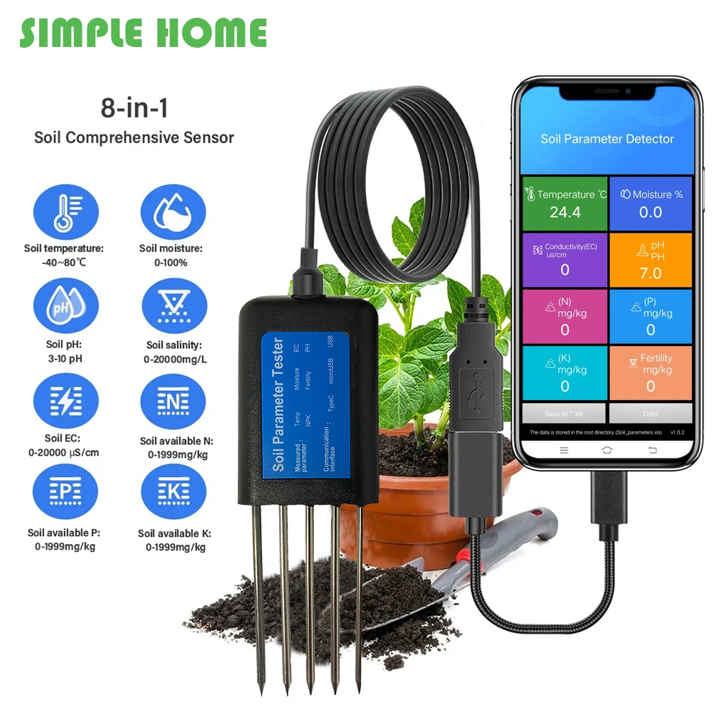 Hohe Premium Boden Tester PH EC Meter 8-in-1 Mit 5 Pin Messen Temperatur Feuchtigkeit NPK Fruchtbarkeit Sensor Detektor für Bauernhof – Detail 2