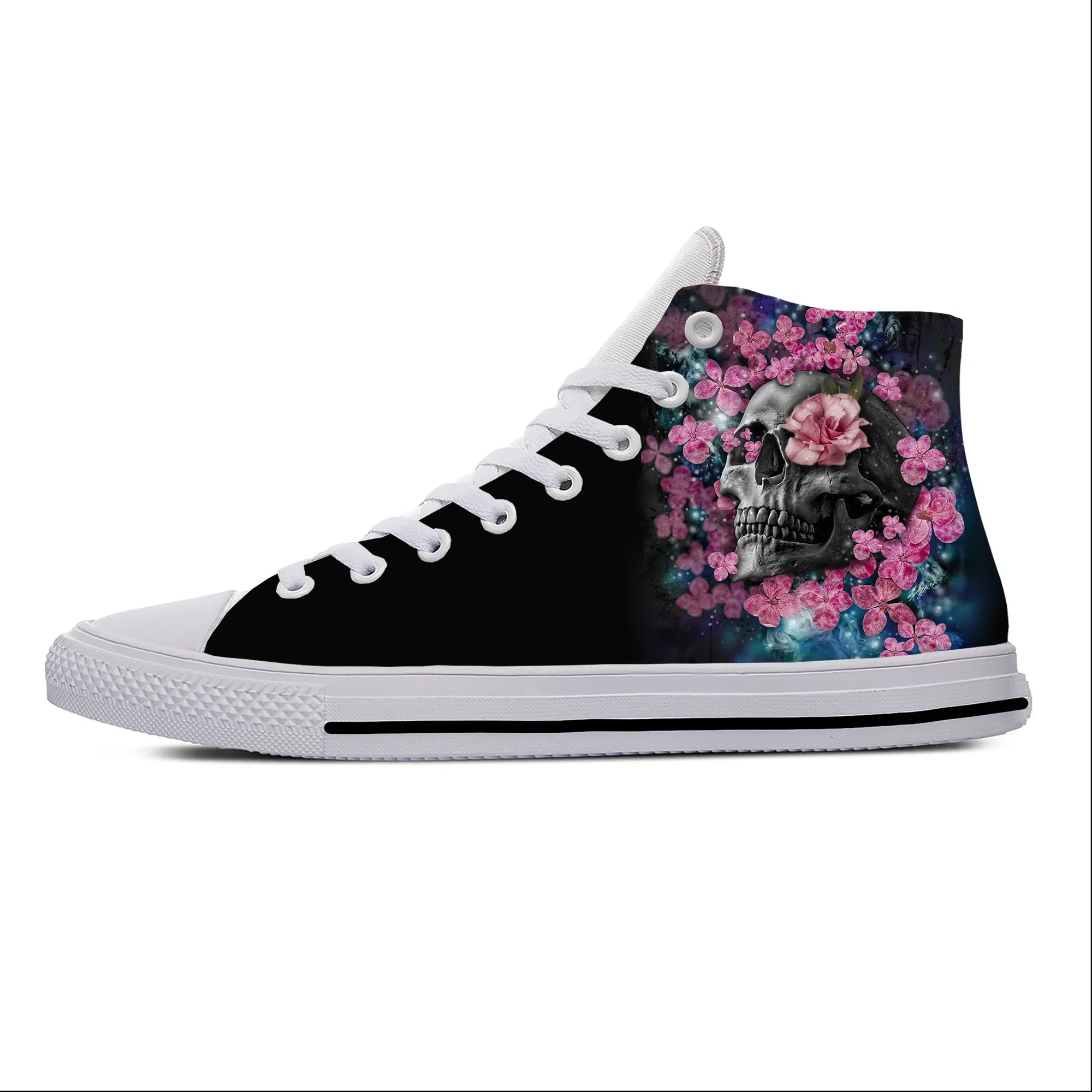 Hot Skull Skeleton Flower Floral Horror Funny Casual Shoes High Top Lightweight Latest Board Shoes Breathable Men Women Sneakers