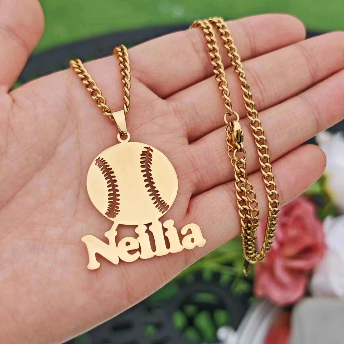 Customized Stainless Steel jewelry DIY Letter Necklace Sports Style Necklace Football Baseball Necklace Fashionable Jewelry Gift