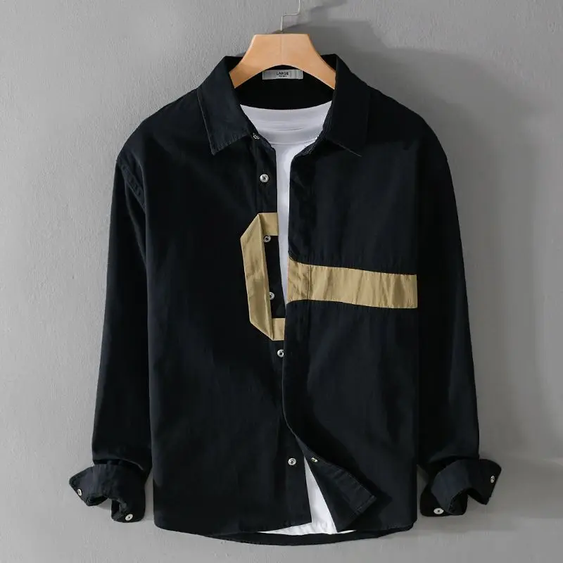 Spring Autumn New Turn-down Collar Fashion Long Sleeve Shirt Man Vintage Printing Button Cardigan High Street Comfortable Tops