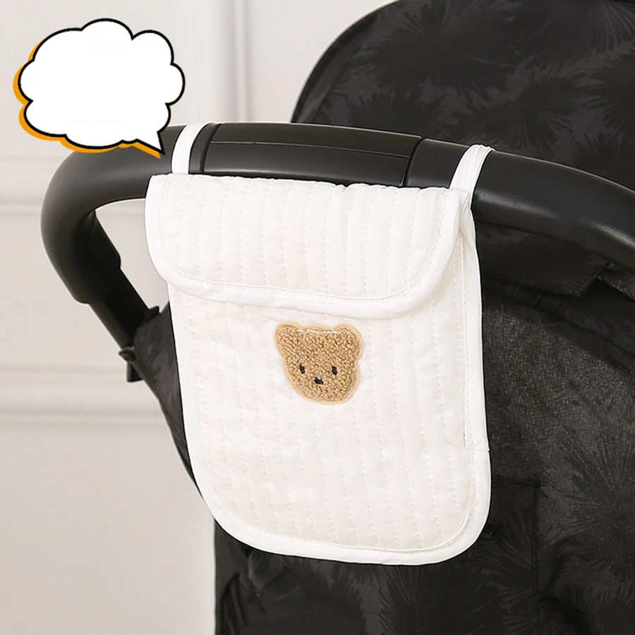 New Baby Bed Storage Bag Double Pocket Bedside Diaper Organizer Soft Cartoon Bear Print Newborn Crib Hanging Bag for Nursery