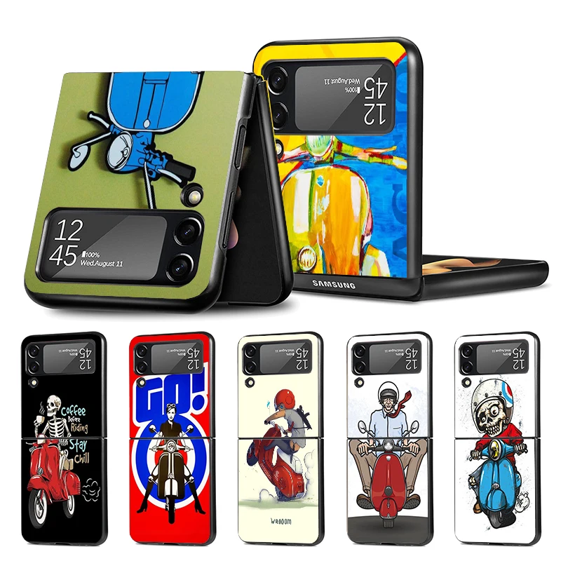 Vespa Scooter Motorcycle Z Flip 4 Phnoe Case For Samsung Z Flip 3 5 5G Black Hard Shell Galaxy ZFlip3 ZFlip4 ZFlip5 Unique Cover