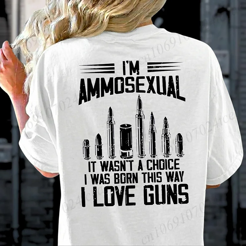Sommer-T-Shirts für Herren, I'm Ammosexual Born This Way Love Guns, Grafik-T-Shirts für Damen und Herren, kurzärmeliges T-Shirt mit kurzen Ärmeln – Detail 6