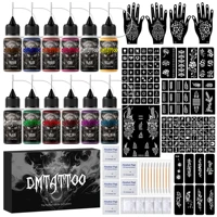 Kit de tatuaje temporal, tatuaje semipermanente, 6/12 botellas, tinta de tatuaje temporal de Color, 145/176 Uds., Kit de plantillas para tatuajes falsos DIY