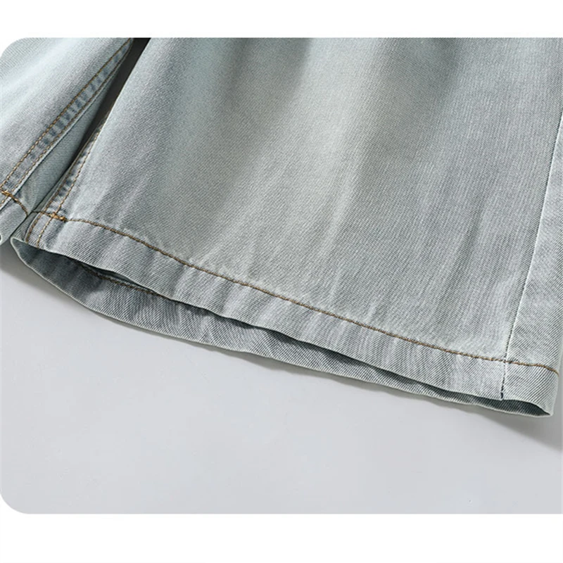 Elegant Kids Summer Blue Denim Shorts with Letter on Pocket for Girls Casual Knee Length Jeans Capris Pants 5 7 9 11 13 14 Y