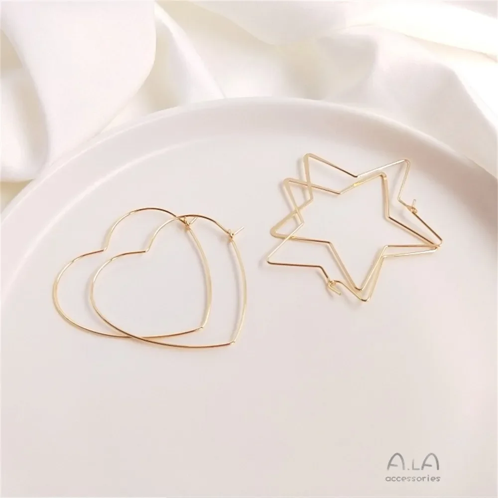 Earrings 14K Gold Wrapped Peach Heart-shaped Five Pointed Star Big Earrings Ins Minimalist DIY Handmade Earrings E022