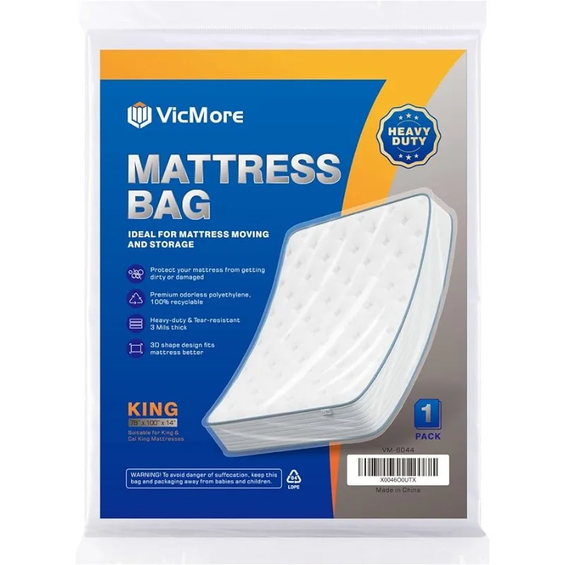 

ICMORE 3mil Hea y-Duty Plastic Mattress Bag for King/Cal King Size – Tear-Resistant Mattress Protector Co er for Mo ing & Storag