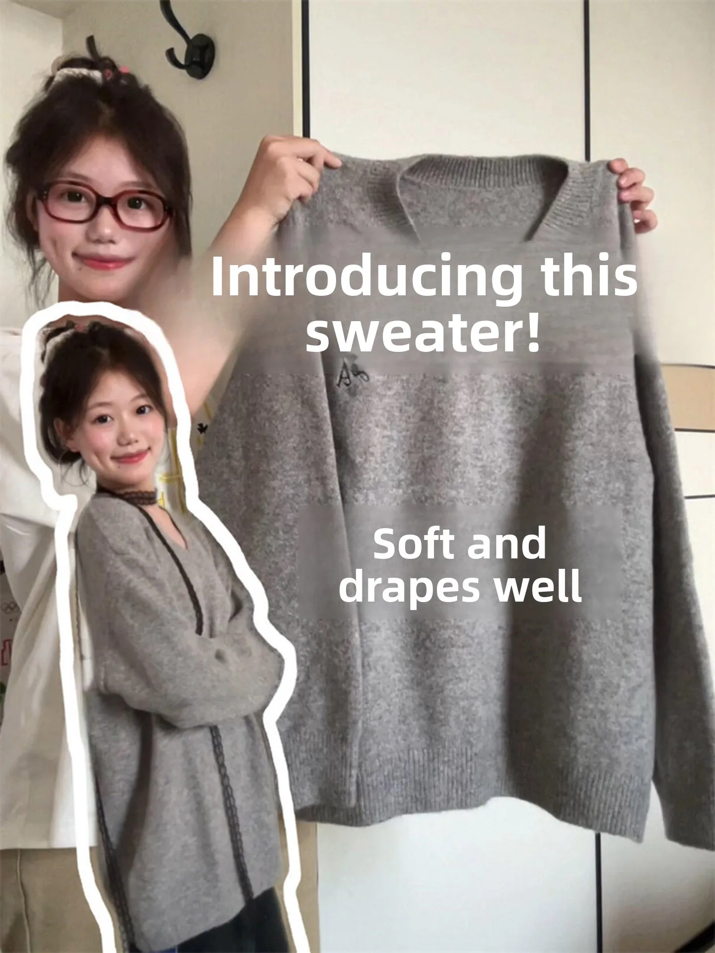 

American Sle Loose V-Ne Women's Sweater Autumn Winter Knitted Top Soft Cozy Lazy Feel Letter Print Casual Faion