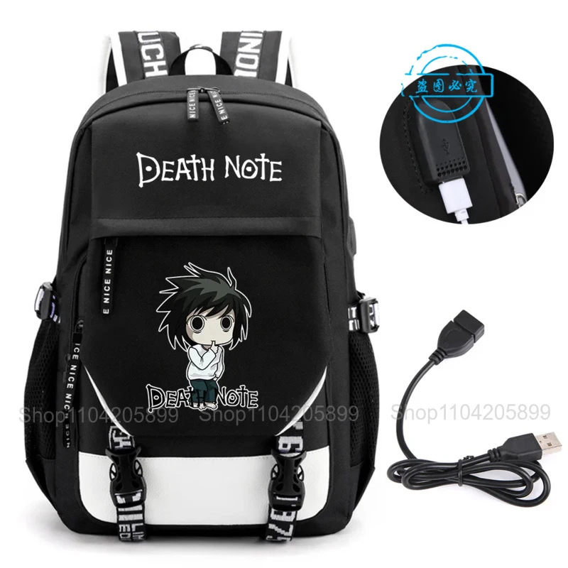 Death Note Backpack Anime Mochila Student School Book Bags Travel USB Port Black Bag Laptop Boys Gift - view 5