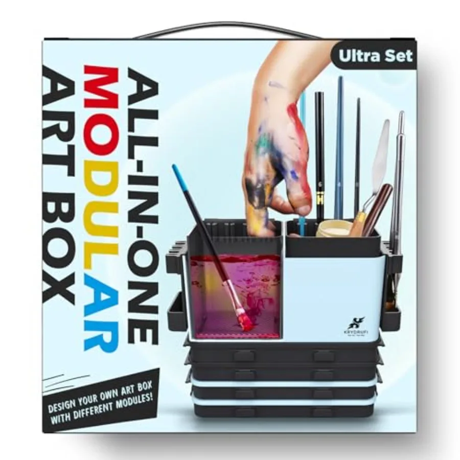 

Portable All-in-One Modular Painting Station with Paint Brush Cleaner and Holders, Wet Paint Palette Tray with Lid for Miniatur