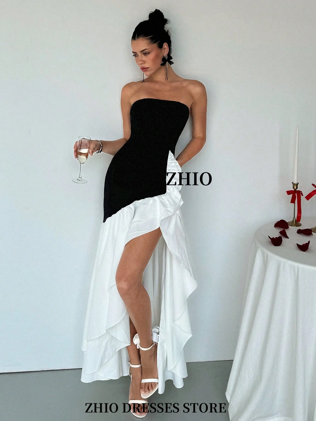 ZHIO Elegant Lotus Leaf Pleated High-Eeam Dress Casual Wedding Graduation Dress Vacation Dress Carnival Birthday Club Customized