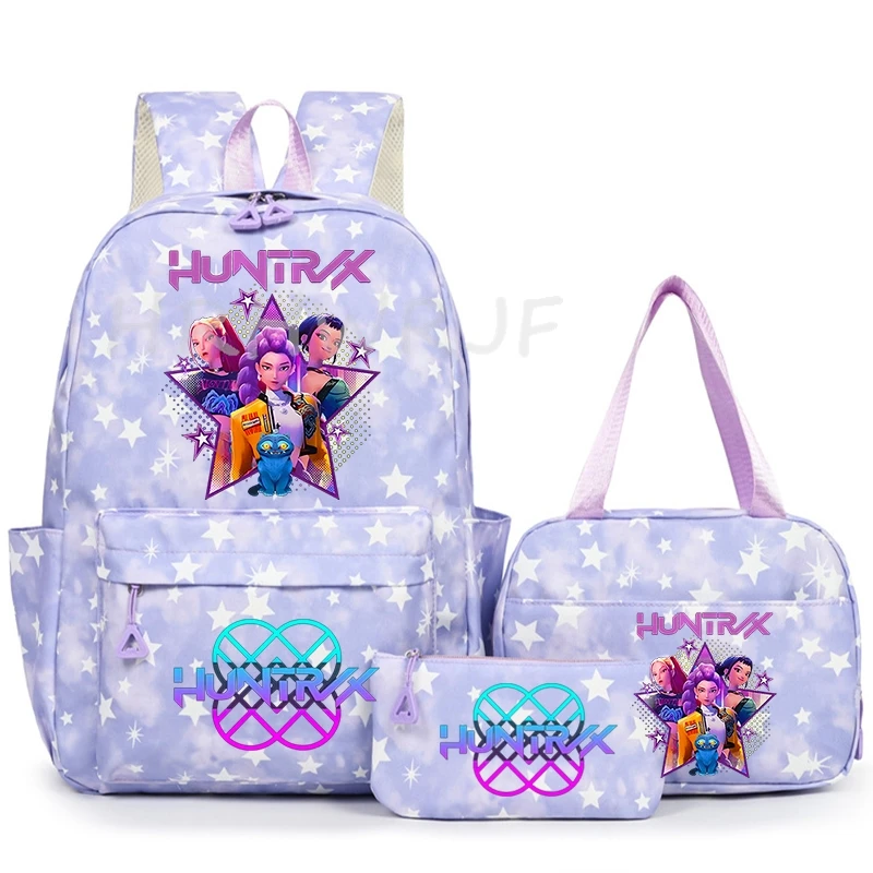 Mochila KPop Demon Hunters Saja Boy 3 peças HUNTR/X Mochila Rumi Mira Zoey para Adolescentes, Meninas e Mulheres, Mochila de Viagem para Uso Diário