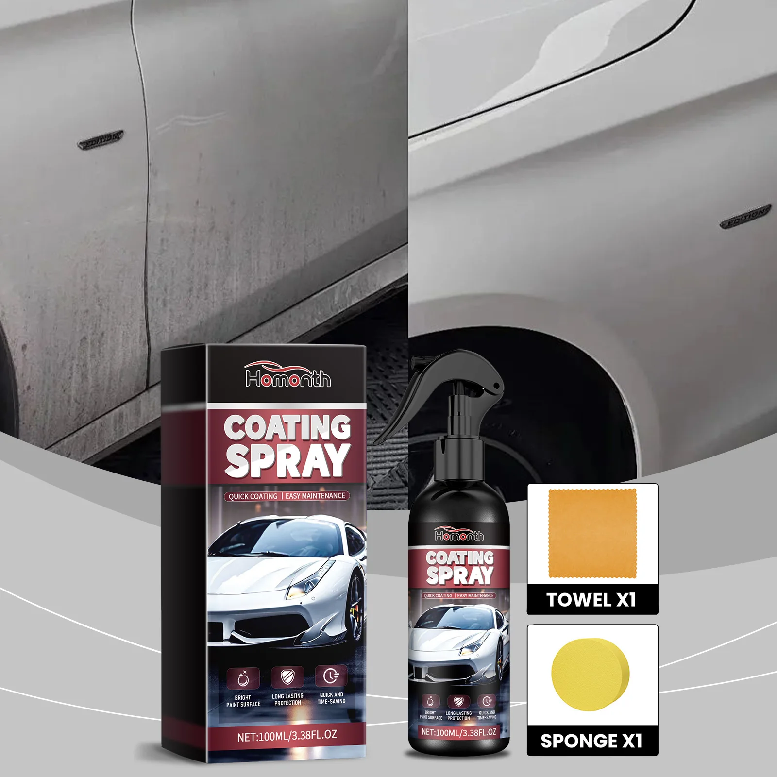 Homonth Nano Coating Agent For Car Auto Spray Polish Cleaning Rapid Spray Wax Paint Sealant Polish Kit For Metal Paints Wheels