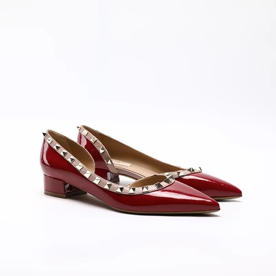 2024 New Shallow Mouth Pointed Toe Hollow Rivet for Women Autumn Outdoor Dress Party Thin Heels Pumps Low Heeled Leisure Shoes